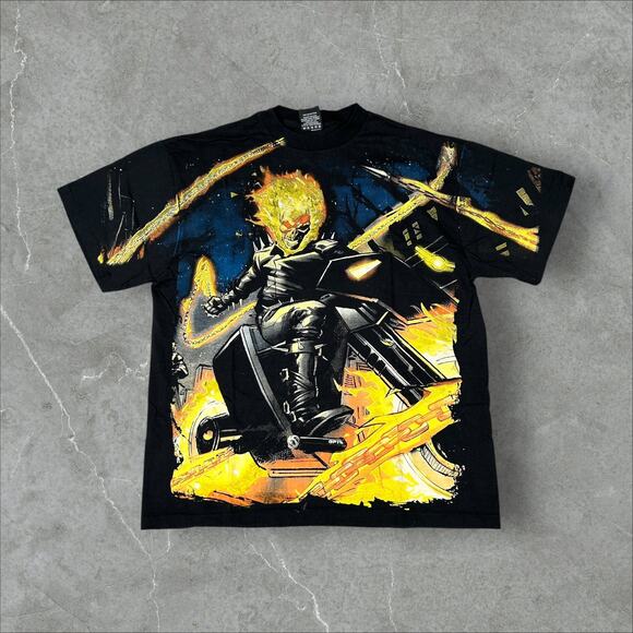 Vintage Ghost Rider AOP Marvel Comics Size XL Single Stitch Reprint T-Shirt - Picture 1 of 8